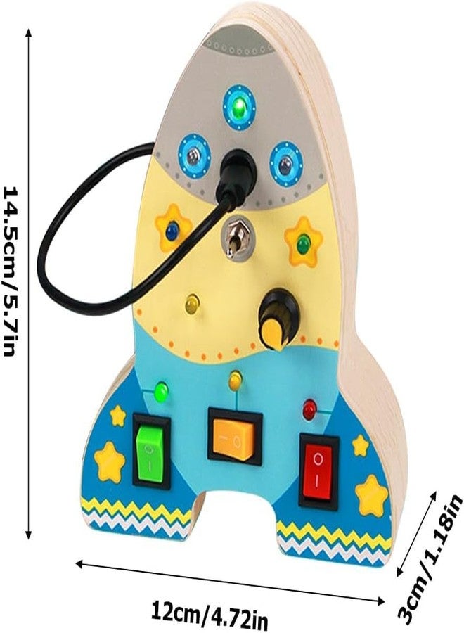 SAMVARDHAN Montessori Toddler Rocket Wooden Busy Board with 9 LED Light Switches, Activities Sensory Board Toy, Fine Motor Skills Development Educational Toys (Multicolor) - Image 2